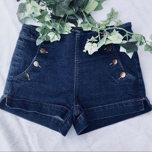 Blue Spice High-Waisted Button Shorts Dark-wash